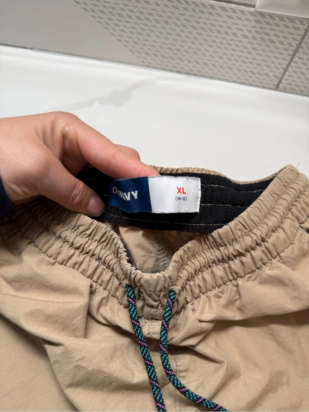Old Navy Tan Cargo Shorts with Black Zippers